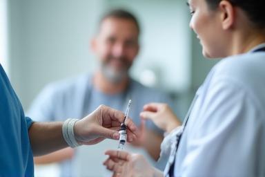 Personal médico administrando vacunas en clínica moderna