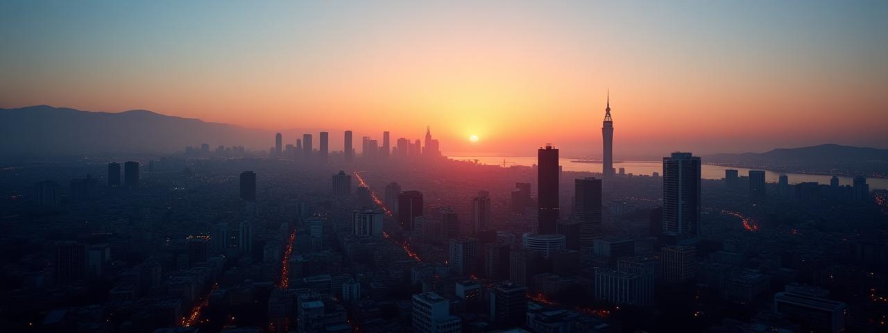 Fondo urbano panorámico de Madrid y Lisboa al atardecer
