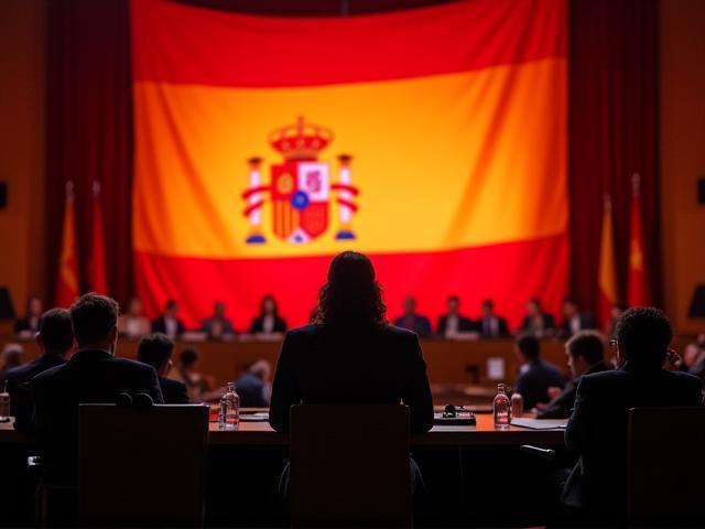 Debate parlamentario en Madrid con bandera española